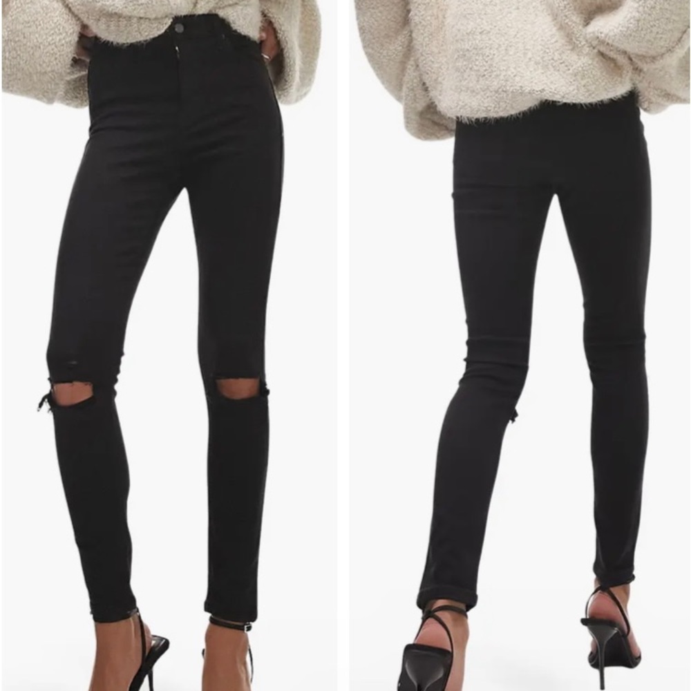Topshop Jamie Black High Waist Ripped Skinny Jeans Size 28
